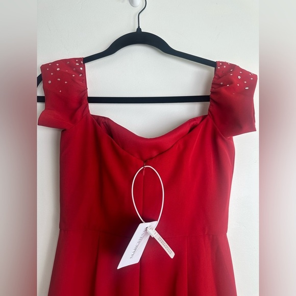 NWT Marchesa Red Embellished Gown with Slit and Off the Shoulder Neckline - Picture 12 of 12